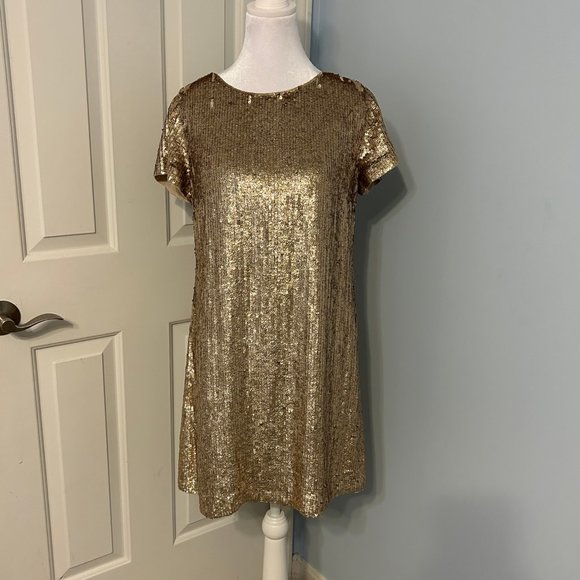 bhldn gold sequin dress BHLDN | Dresses | Bhldn Gold Sequin Shift Party Dress